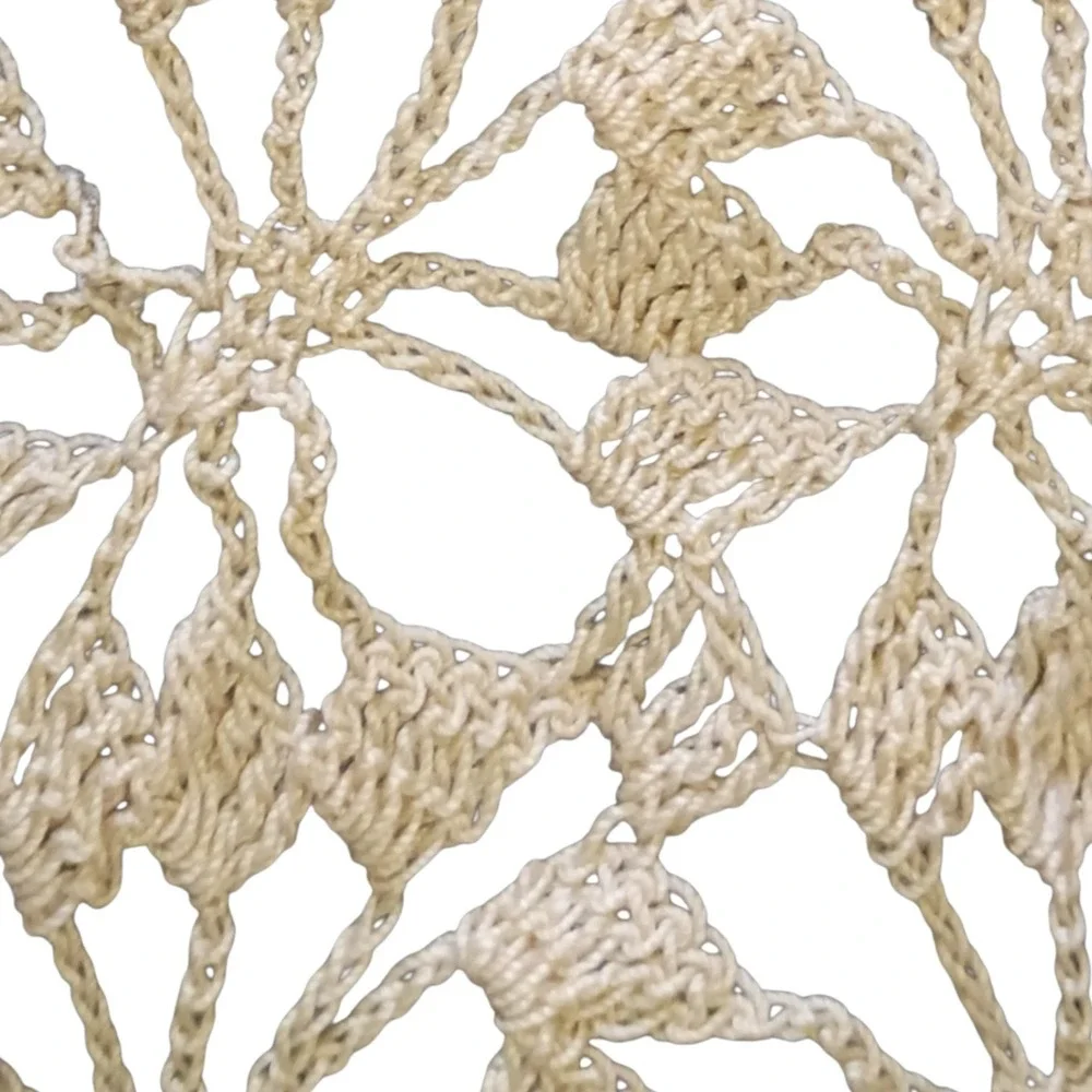Vintage Handmade Crochet Lace Doily Square Table Topper Cream Floral 23x20.5